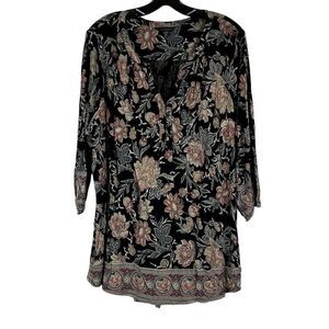 Lucky Brand Floral 3/4 Sleeve Peasant Blouse 2X